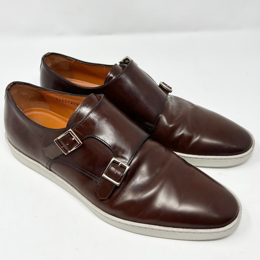 Santoni Mens Shoes Size 10 Monk Strap Brown Leather With Sneaker Sole